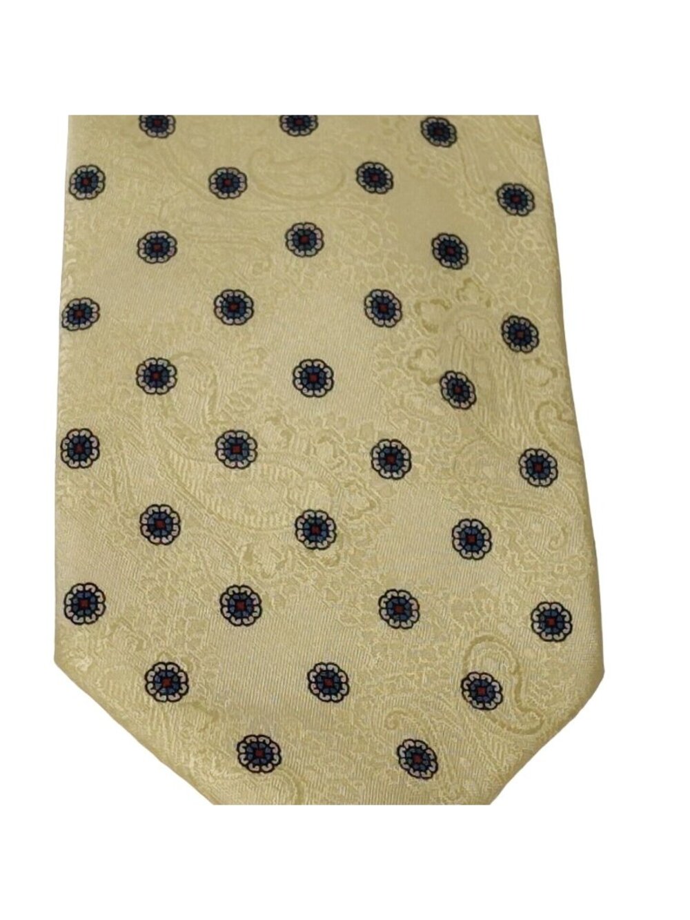 Vintage Winfield Yellow Blue Men Silk Tie Necktie Paisley Flower Work Business